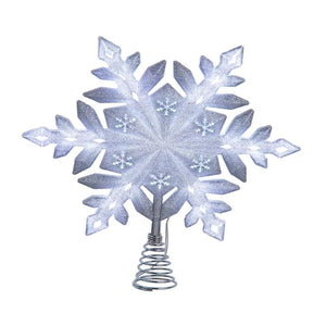 13" 25L Pre-Lit Cool White LED Glittered Snowflake Tree Topper 1