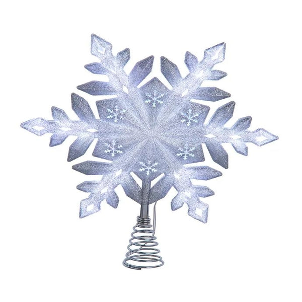 13" 25L Pre-Lit Cool White LED Glittered Snowflake Tree Topper 1