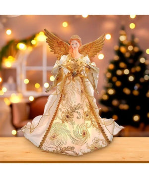 10 Light 16" UL Ivory & Gold Angel Tree Topper 5