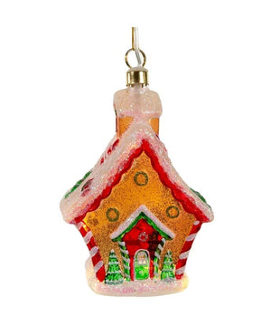 5" Glass Illuminated Gems USB Warm White LED Gingerbread House Ornament 2