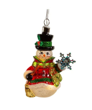 5" Glass Illuminated Gems USB Warm White LED Snowman With Snowflake Ornament 2