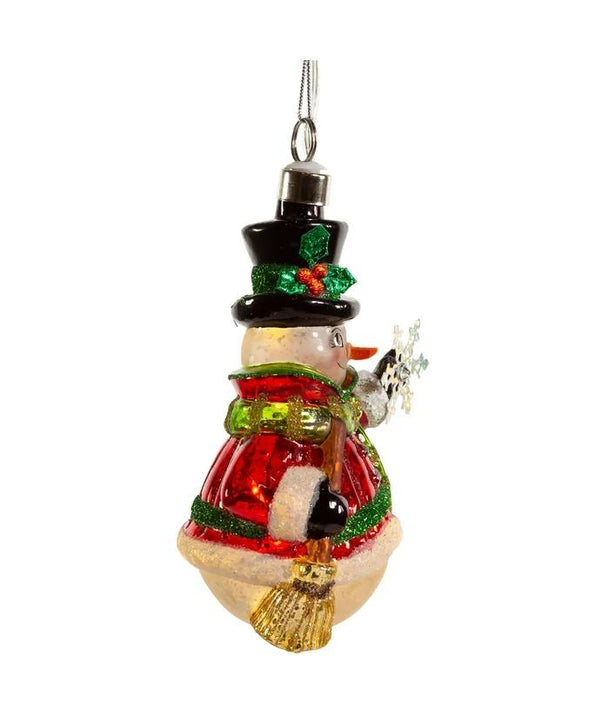 5" Glass Illuminated Gems USB Warm White LED Snowman With Snowflake Ornament 3