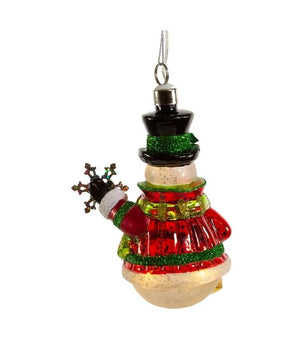 5" Glass Illuminated Gems USB Warm White LED Snowman With Snowflake Ornament 4