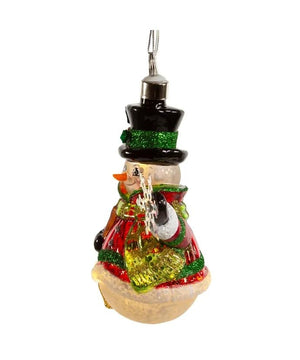 5" Glass Illuminated Gems USB Warm White LED Snowman With Snowflake Ornament 5