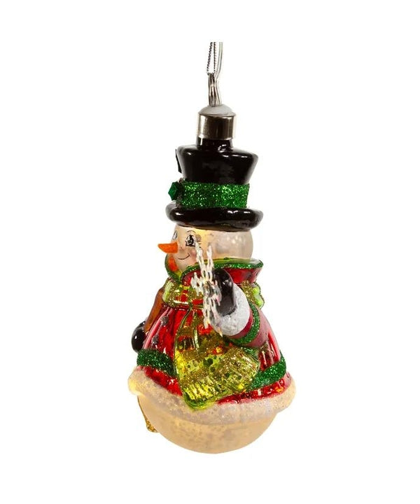5" Glass Illuminated Gems USB Warm White LED Snowman With Snowflake Ornament 5