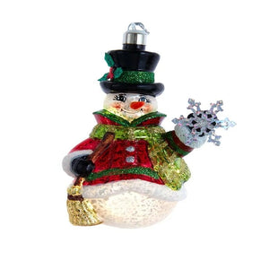 5" Glass Illuminated Gems USB Warm White LED Snowman With Snowflake Ornament 1