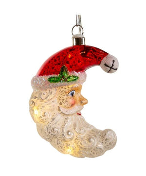 4.5" Glass Illuminated Gems USB Warm White LED Santa Moon Ornament 3