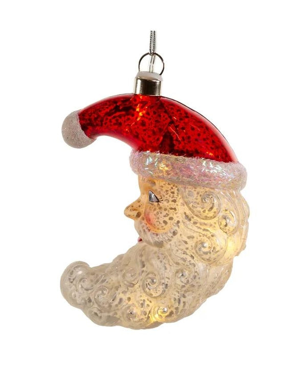 4.5" Glass Illuminated Gems USB Warm White LED Santa Moon Ornament 5
