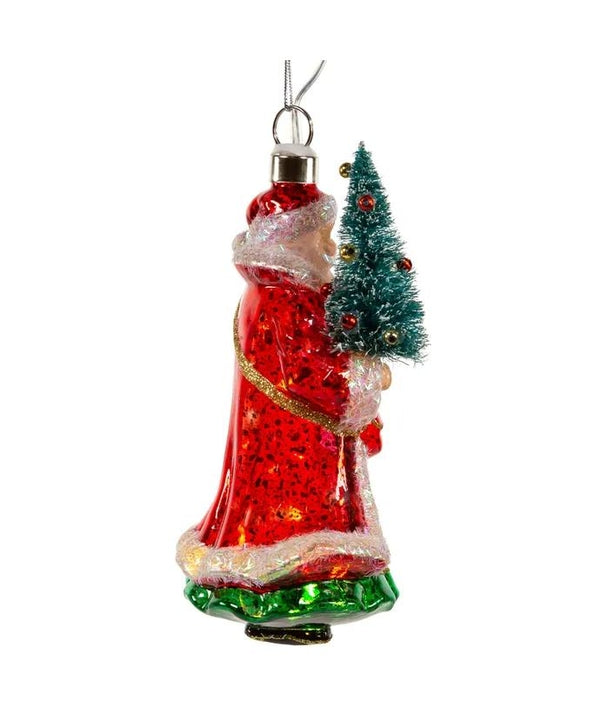 5" Glass Illuminated Gems USB Warm White LED Santa With Christmas Tree Ornament 2