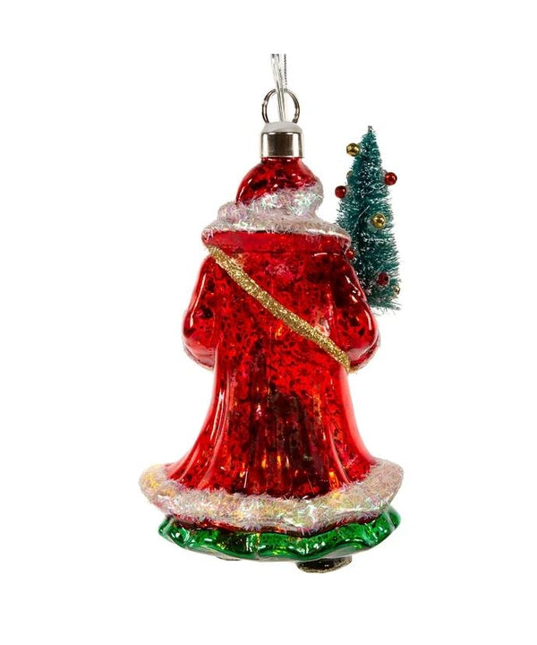 5" Glass Illuminated Gems USB Warm White LED Santa With Christmas Tree Ornament 3