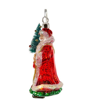 5" Glass Illuminated Gems USB Warm White LED Santa With Christmas Tree Ornament 4