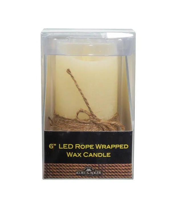 6" 1 Light Battery Operated Warm White LED Ivory Flicker Flame Rope Candle 4