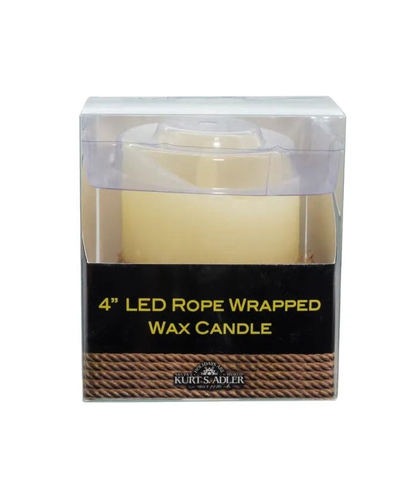 4" 1 Light Battery Operated Warm White LED Ivory Flicker Flame Rope Candle 4