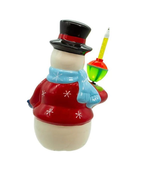 10" Battery Operated White Ceramic Snowman with Bubble Light 2