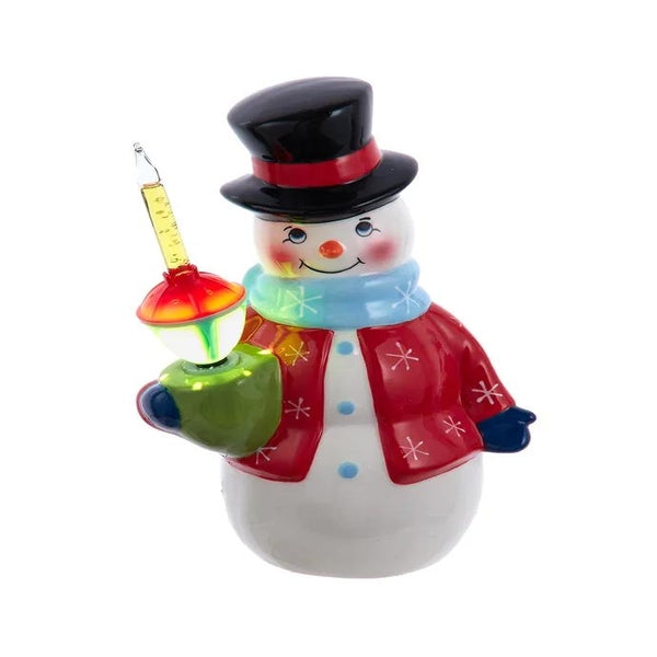 10" Battery Operated White Ceramic Snowman with Bubble Light 1