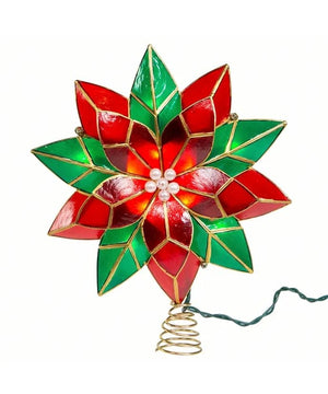 10 Light 9.5" UL Red and Green Poinsettia Tree Topper 2