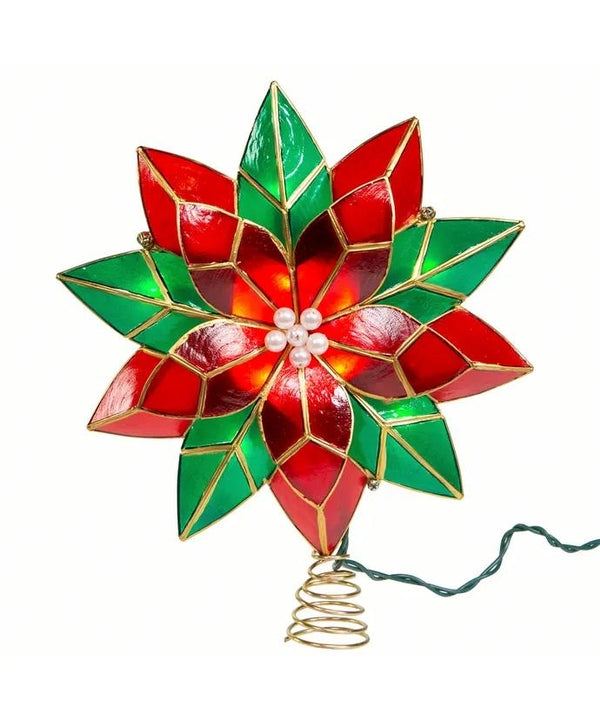 10 Light 9.5" UL Red and Green Poinsettia Tree Topper 2