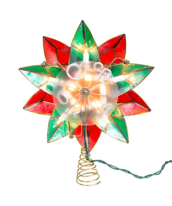 10 Light 9.5" UL Red and Green Poinsettia Tree Topper 3