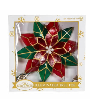 10 Light 9.5" UL Red and Green Poinsettia Tree Topper 4