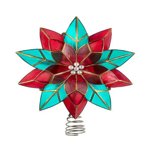10 Light 9.5" UL Red and Green Poinsettia Tree Topper 1