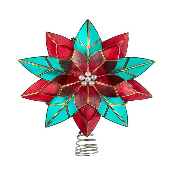 10 Light 9.5" UL Red and Green Poinsettia Tree Topper 1