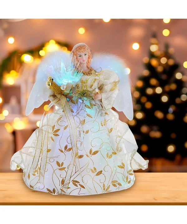 12" Battery Operated Gold Fiber Optic Color Changing LED Angel Tree Topper 5