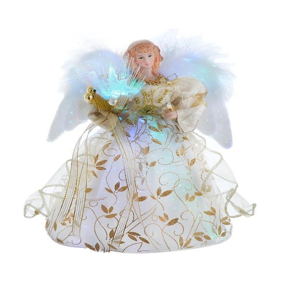 12" Battery Operated Gold Fiber Optic Color Changing LED Angel Tree Topper 1
