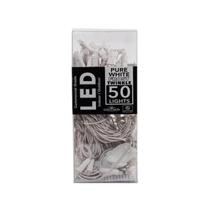 24.5' 50 Light UL Pure White Frost Twinkle 5MM LED White Wire Light Set 1