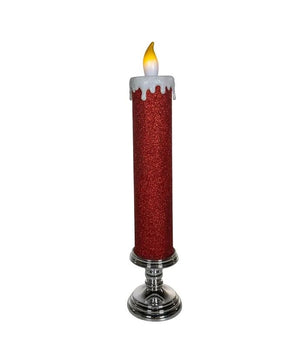 19.63" Battery Operated Red Glittered Warm White LED Flicker Flame Candle 2
