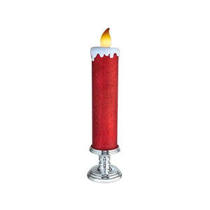 19.63" Battery Operated Red Glittered Warm White LED Flicker Flame Candle 1