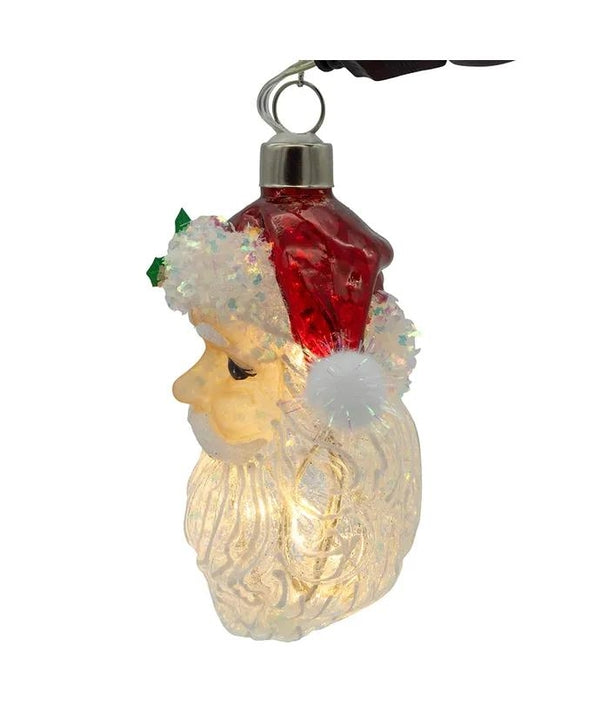 4" Glass Illuminated Gems USB Warm White LED Fairy Light Santa Head Ornament 4