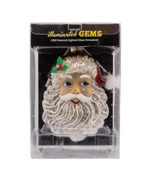 4" Glass Illuminated Gems USB Warm White LED Fairy Light Santa Head Ornament 6