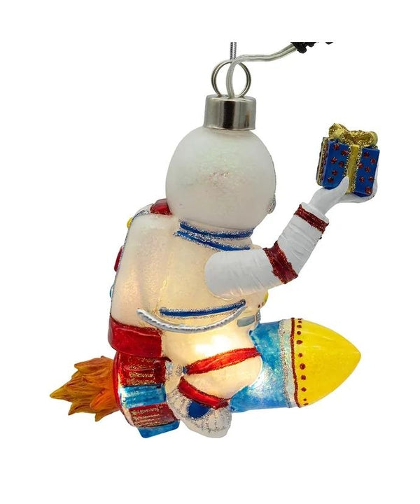 4.75" Glass Illuminated Gems USB Warm White LED Fairy Light Astronaut Santa Ornament 3