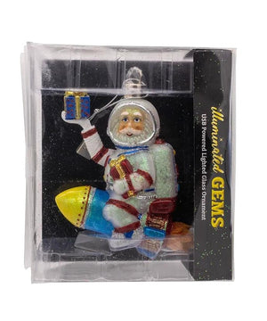 4.75" Glass Illuminated Gems USB Warm White LED Fairy Light Astronaut Santa Ornament 6