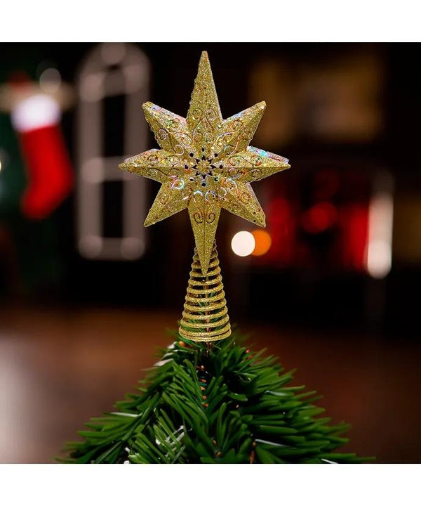 13.4" Pre-Lit Gold Glitter Polaris Star Projector Treetop 4