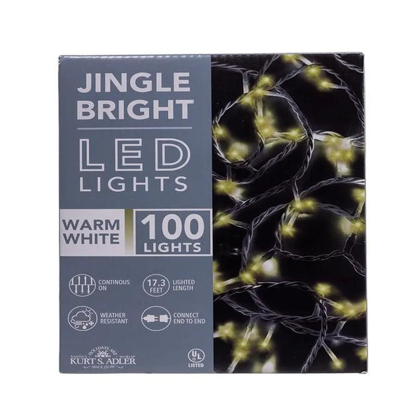 100 Light 16.5' UL Warm White LED White Wire Jingle Bright™ Light Set 1
