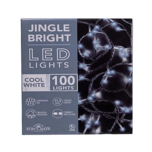100 Light 16.5' UL Cool White LED Green Wire Jingle Bright™ Light Set 1