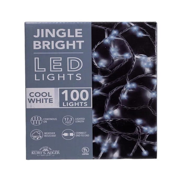 100 Light 16.5' UL Cool White LED Green Wire Jingle Bright™ Light Set 1