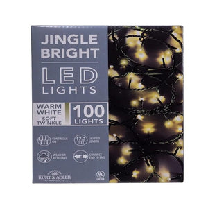 100 Light 16.5' UL Warm White 100% Soft Twinkle LED Green Wire Jingle Bright™ Light Set 1