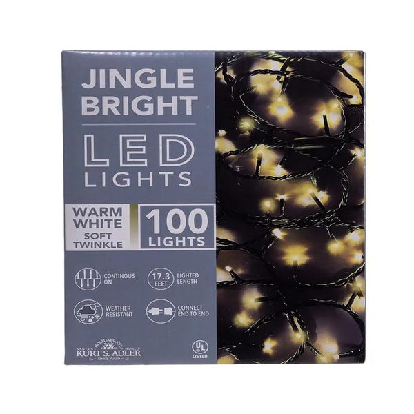 100 Light 16.5' UL Warm White 100% Soft Twinkle LED Green Wire Jingle Bright™ Light Set 1