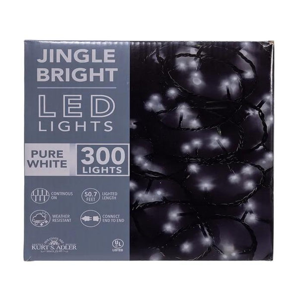 300 Light 49.8' UL Pure White LED Green Wire Jingle Bright™ Light Set 1