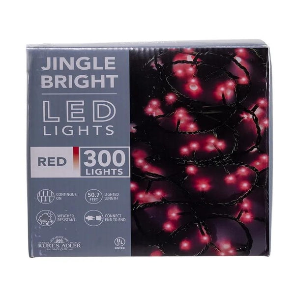 300 Light 49.8' UL Red LED Green Wire Jingle Bright™ Light Set 1