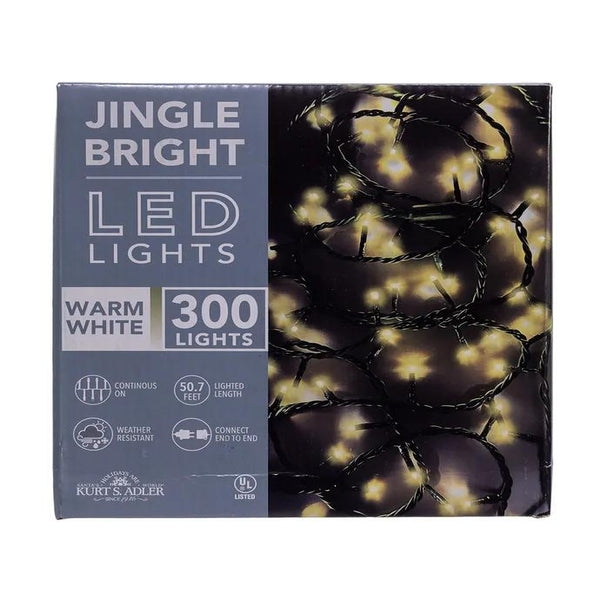 300 Light 49.8' UL Warm White LED Green Wire Jingle Bright™ Light Set 1