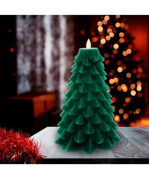 9" 8 Light Battery Operated Warm White LED Green Flicker Flame Christmas Tree Candle 3