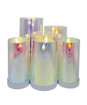 4.5 x 6.9" Battery Operated Warm White LED Flicker Flame Iridescent Glass Candles (5 Pack) 2
