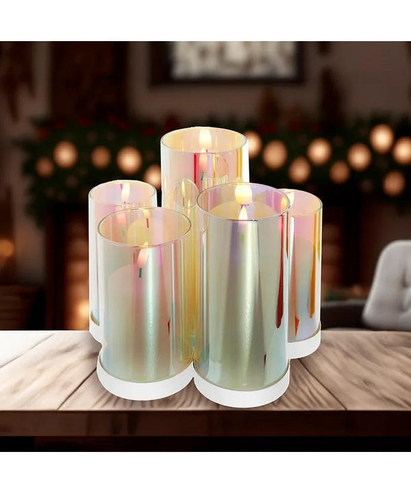 4.5 x 6.9" Battery Operated Warm White LED Flicker Flame Iridescent Glass Candles (5 Pack) 3