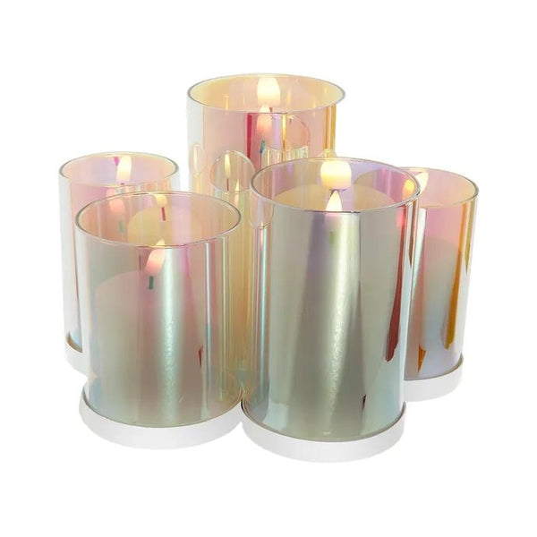 4.5 x 6.9" Battery Operated Warm White LED Flicker Flame Iridescent Glass Candles (5 Pack) 1