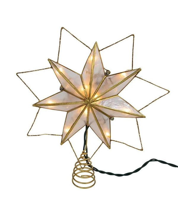 10 Light 9.45" UL 7-Point Gold Glittered Capiz Star Tree Topper 2