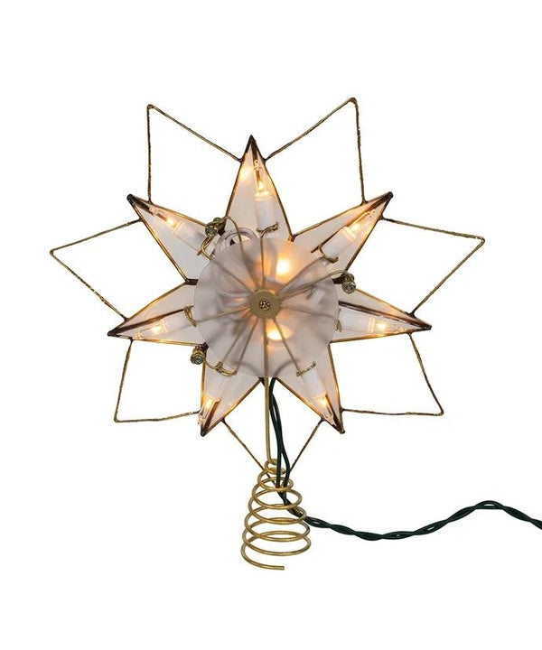 10 Light 9.45" UL 7-Point Gold Glittered Capiz Star Tree Topper 3