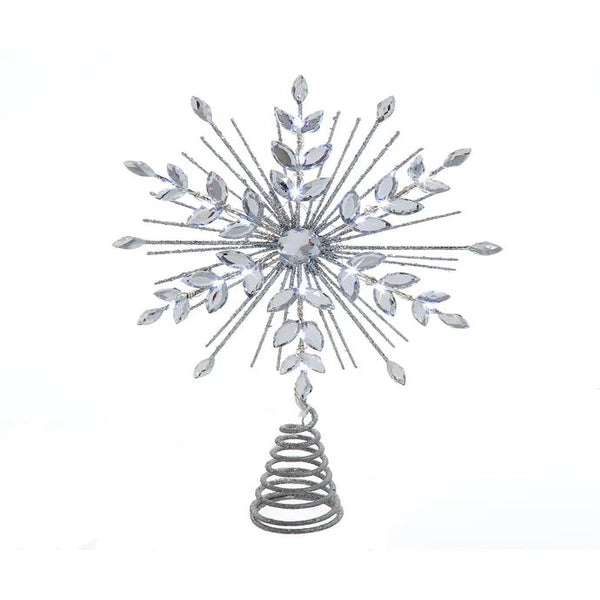 11.75" 18L Lighted Silver Glittered Snowflake Treetop 1